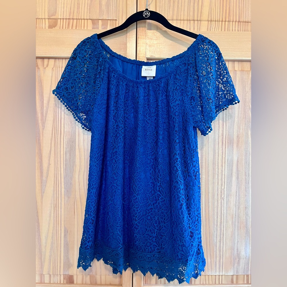 Knox Rose lace lined blouse teal blue size medium